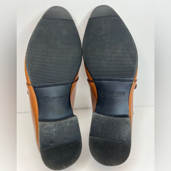 Stacy Adams Mens Cognac Burnished Calfskin Plain Toe Double Monk Strap Shoes 9.5 - Picture 12 of 14